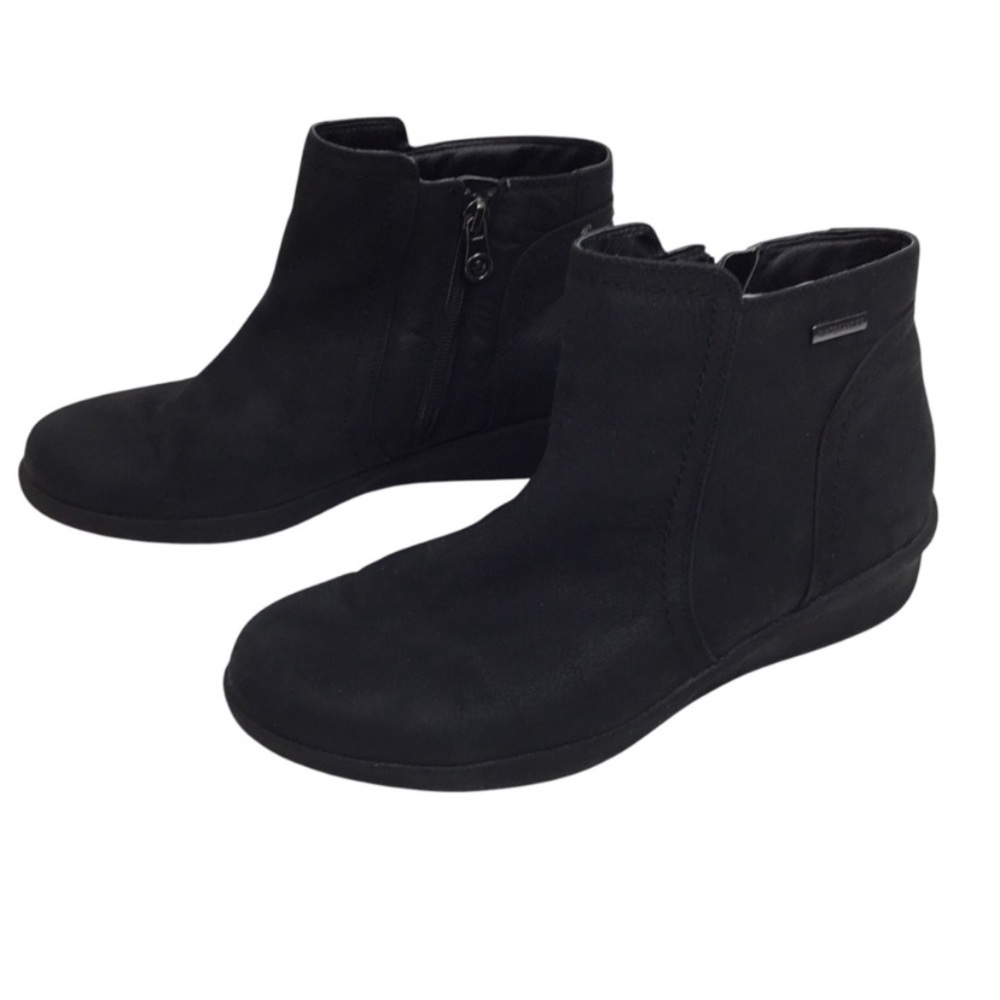 ARAVON Fairlee Thinsulate Nubuck Side Zip Waterproof Ankle Bootie Black, Sz 8.5